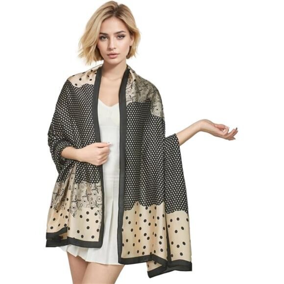Accessories - Silk Scarf Shawl for Women 30 Black White Dot